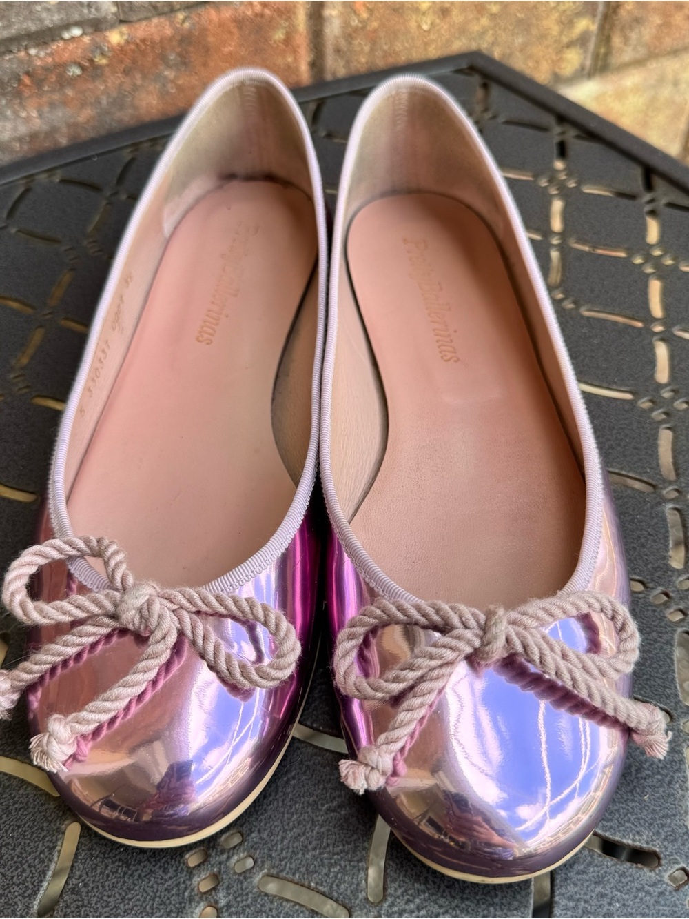 Pretty Ballerinas Iridescent Lilac Ballet Flats with Rope Bow - Picture 2 of 10